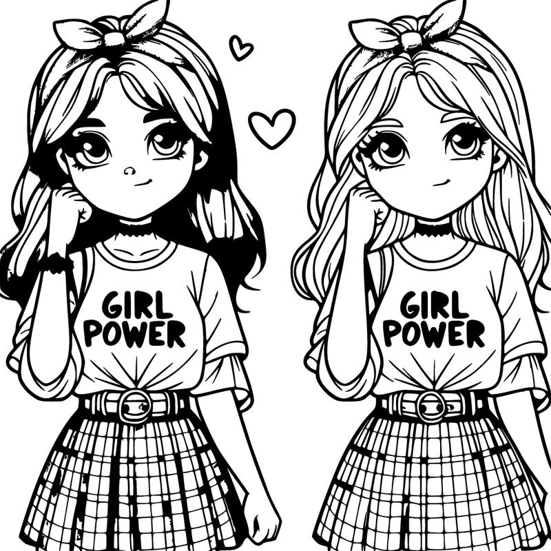 teen detailed girl wearing a skirt and a shirt that says girl power