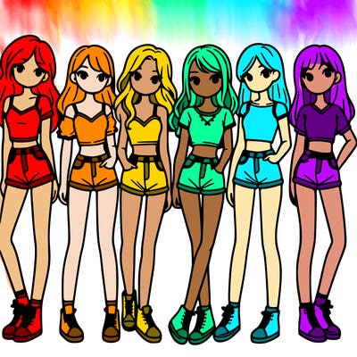 a group of girls wearing crop tops and shorts