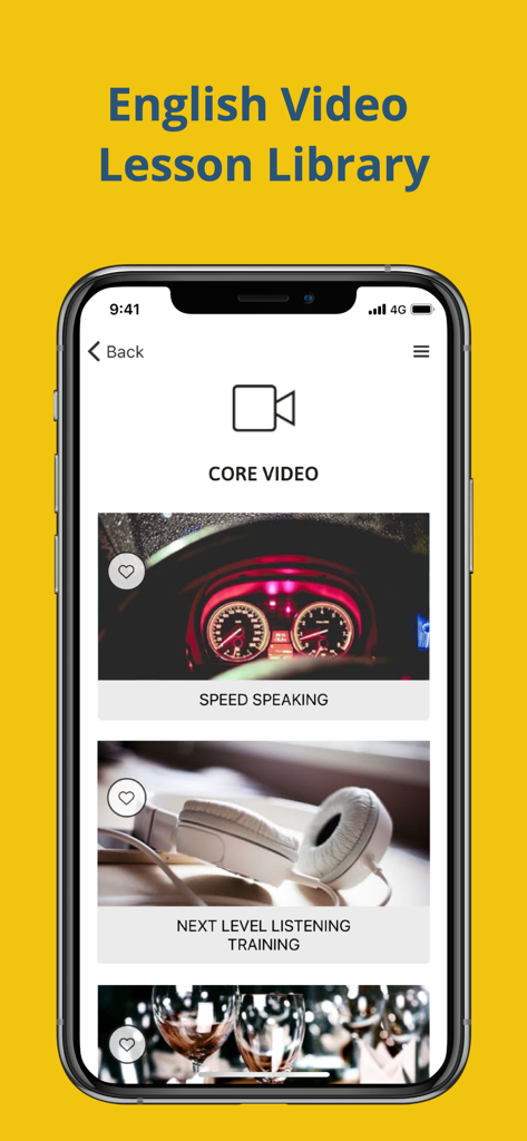 Deep English Learning - Deep English app screenshot displaying the video lesson library with speed speaking and listening training modules