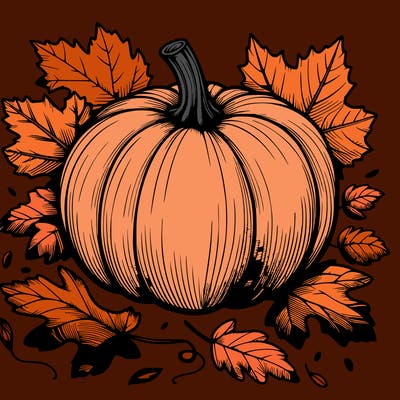 pumpkin with fallen leafs around it realistic