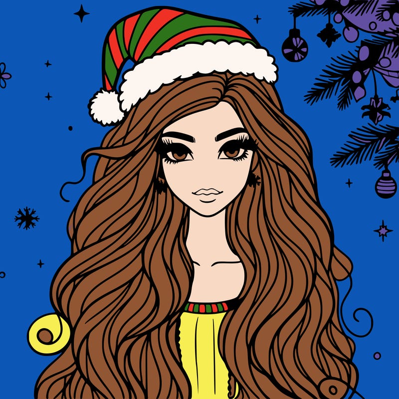 christmas fashionable female model and long hair