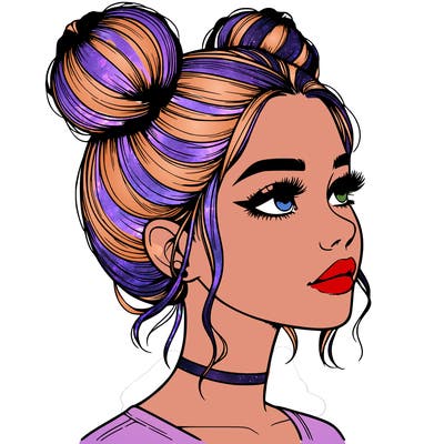 realistic girl with buns on the top of her head