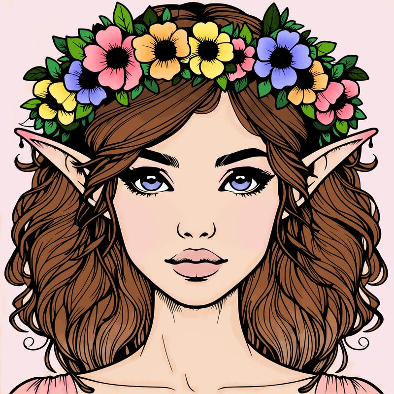 realistic female elf with flower crown