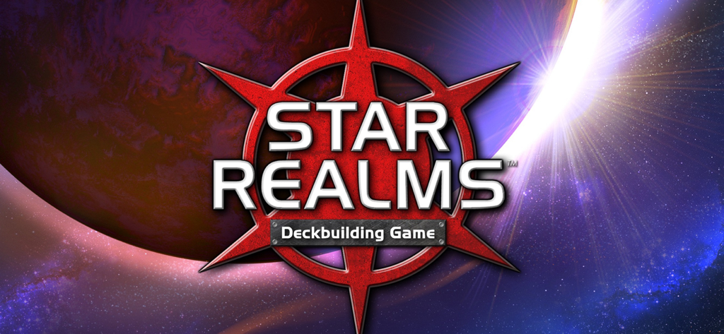 Star Realms - Logo oficial del juego de construcción de mazos Star Realms con un fondo galáctico