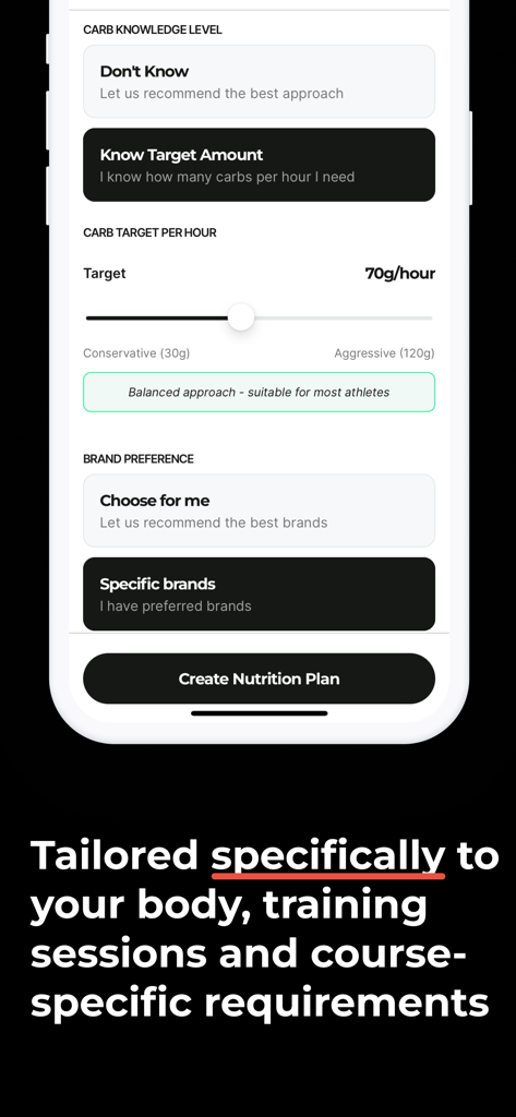 Nutri-Bay - Interfaccia dell'app Nutri-Bay per impostare obiettivi di carboidrati personalizzati e preferenze nutrizionali.