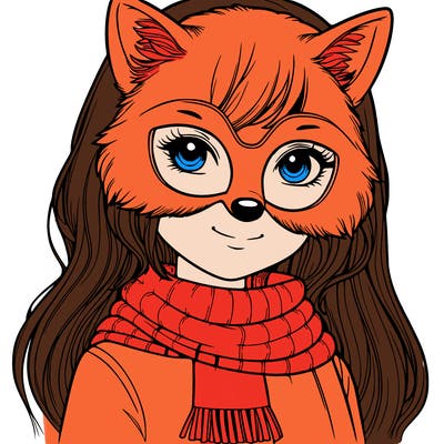 girl wearing a wolf mask realistic