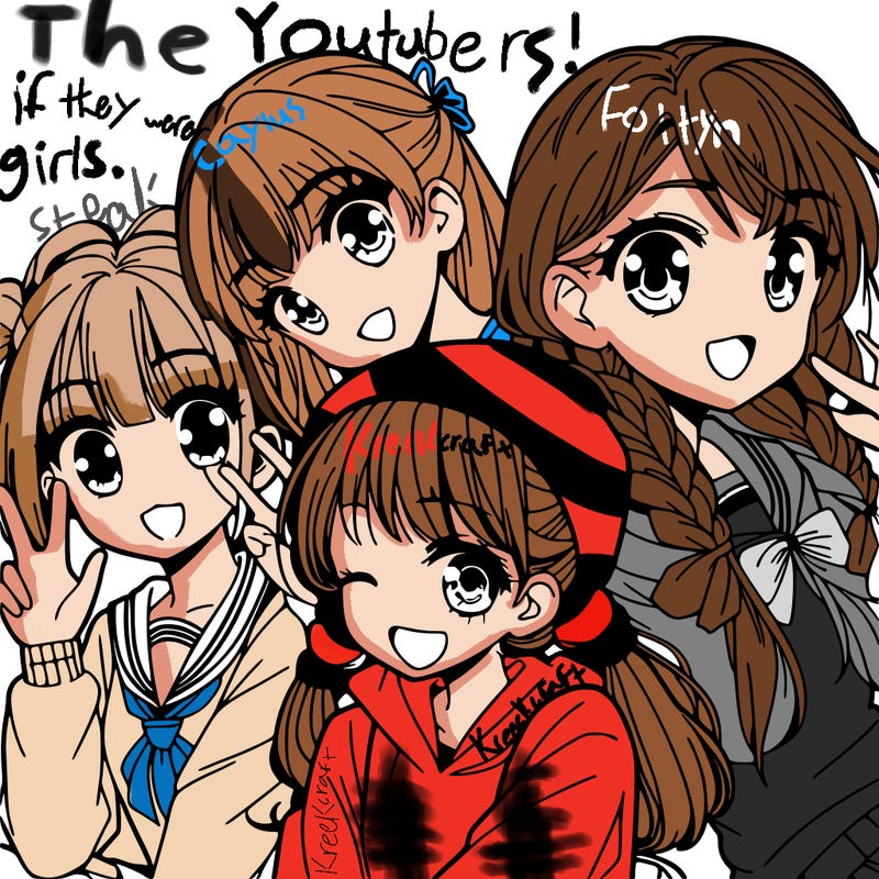 manga girl with friends