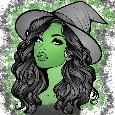 realistic witch girl with wavy hair and lips