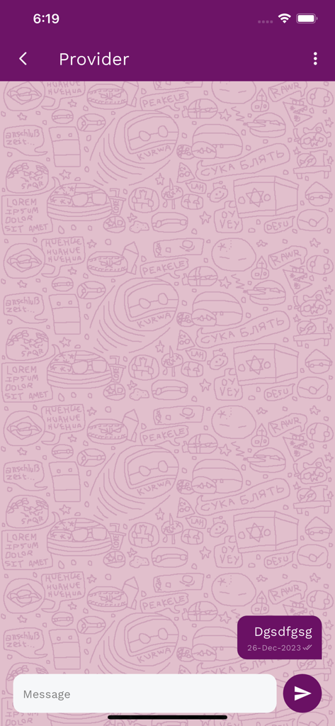 BB App - Beauty Booking Qatar - Interfaz de chat para enviar mensajes a un proveedor de servicios de belleza en la App BB