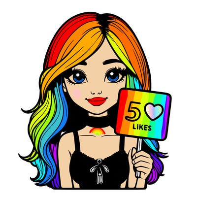 realistic girl holding a 50 likes sign