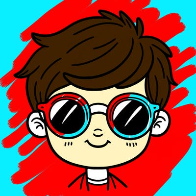 a boy with round sunglasses