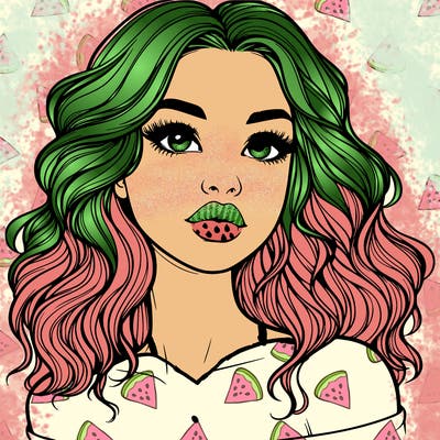 realistic girl with wavy hair and lips
