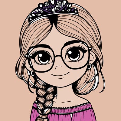 a girl with one braid and glasses who is a princess realistic