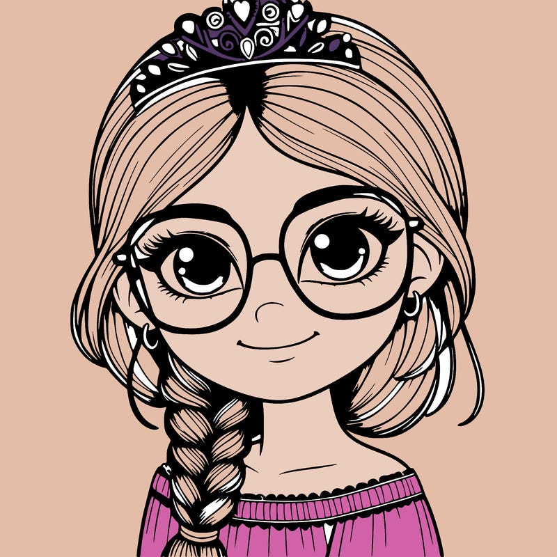 a girl with one braid and glasses who is a princess realistic