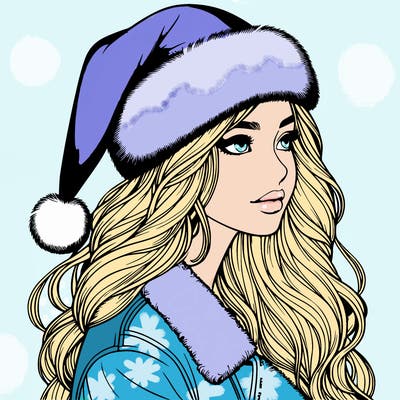 realistic girl in santa hat