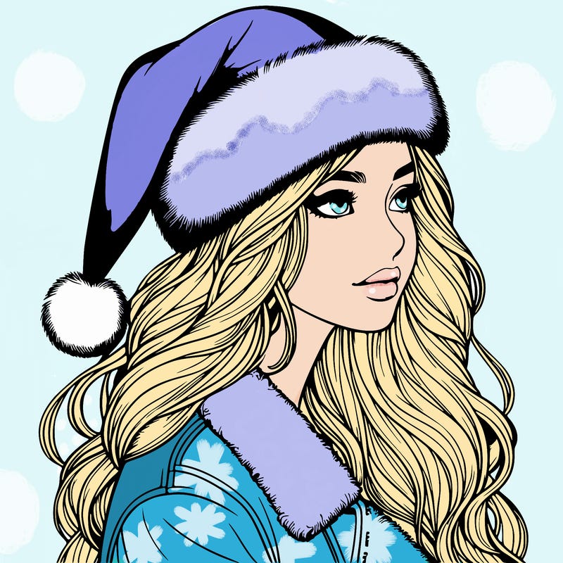 realistic girl in santa hat