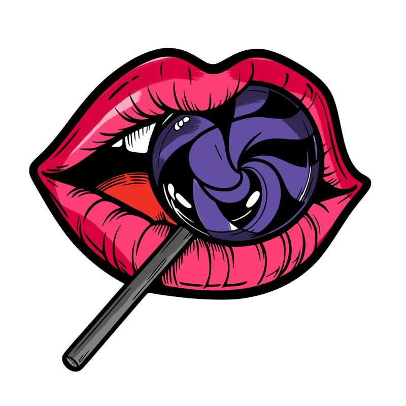lips with lollipop in mouth