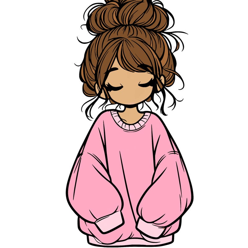 girl with baggy sweatshirt and messy bun