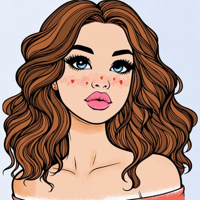 realistic girl with wavy hair and lips
