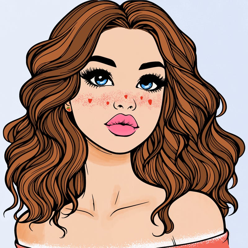 realistic girl with wavy hair and lips