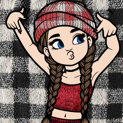 realistic teenage girl with braids and a beanie and crop top doing 🫶🏼