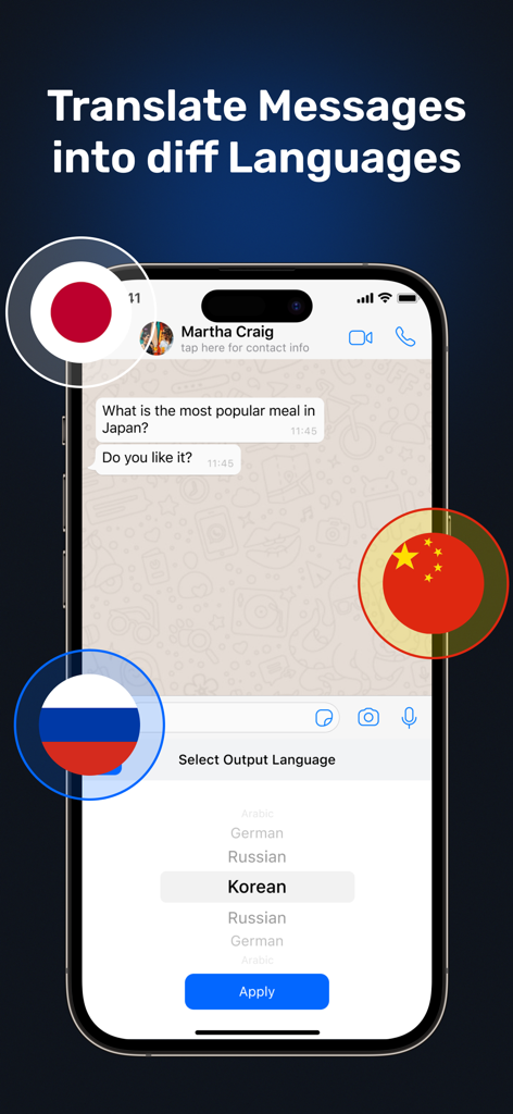 SwiftPress AI Writing Keyboard - SwiftPress AI writing keyboard showing message translation feature with multiple language options.