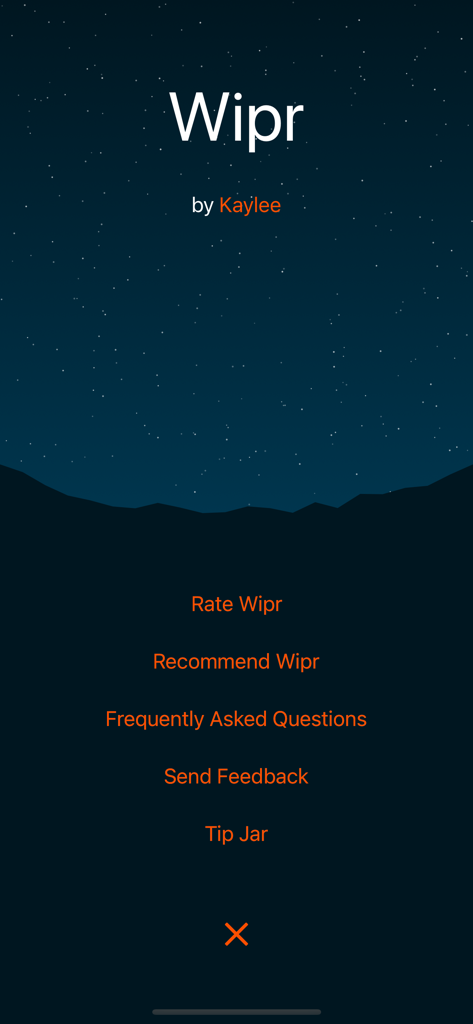 Wipr - Wipr ad blocker app menu screen with a minimalist dark starry background