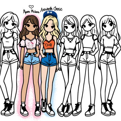 a group of girls wearing crop tops and shorts