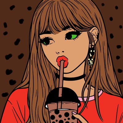 aesthetic realistic girl drinking boba