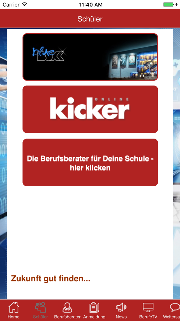 arbeitsagentur - The student interface of the arbeitsagentur app featuring career counseling links and informational banners.