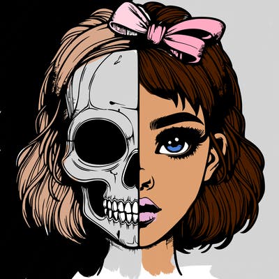 realistic girl with half skull mask