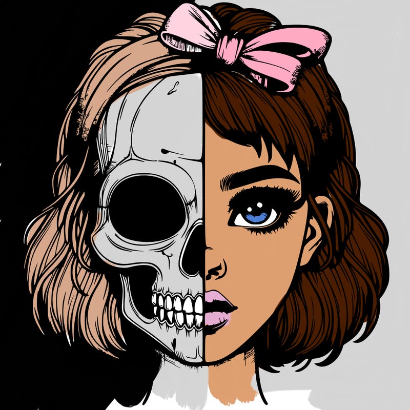 realistic girl with half skull mask