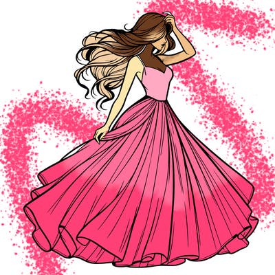 realistic woman with dress flowing in the wind