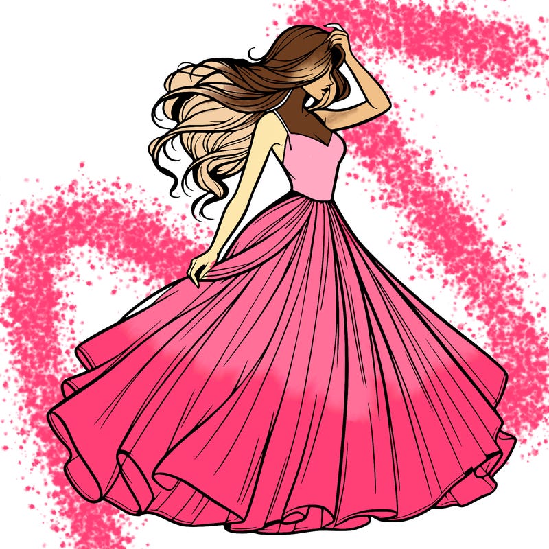 realistic woman with dress flowing in the wind