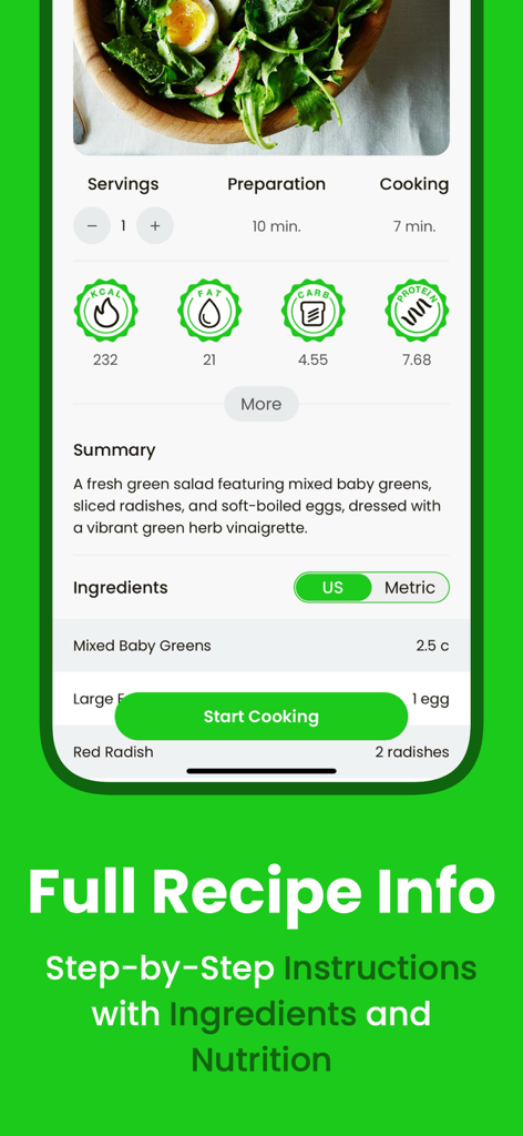 Yummify: AI Meal Plan, Recipes - Yummify app interface showing detailed recipe information with nutrition facts and ingredients list