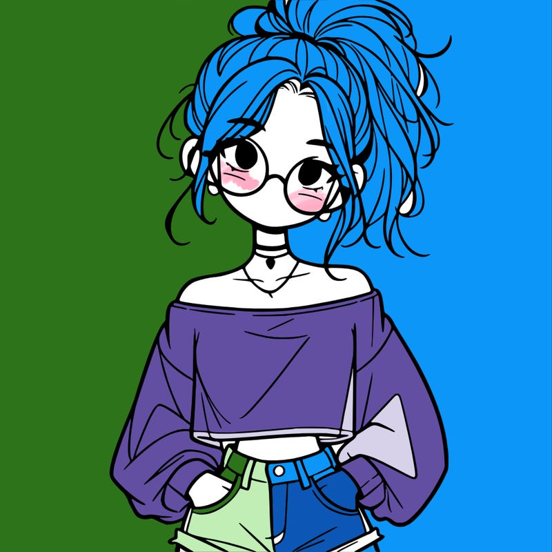 girl with a messy ponytail glasses a baggy crop top and jean shorts
