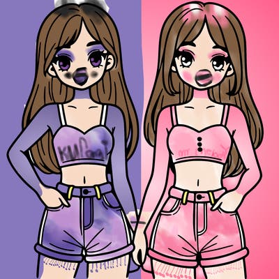 two sisters with crop tops and jean shorts and straight hair