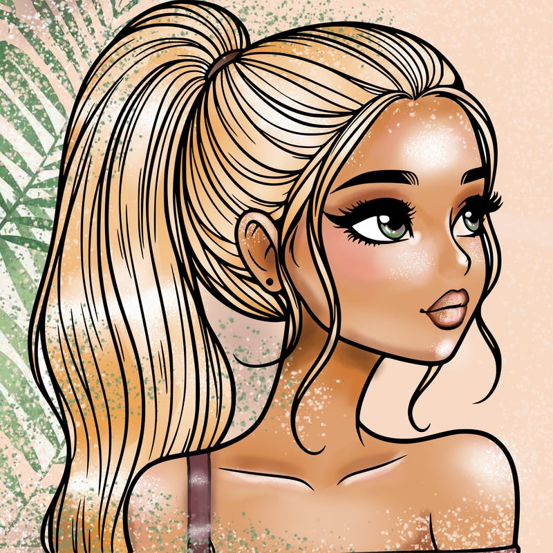 a beautiful and realistic girl with a high pony tail