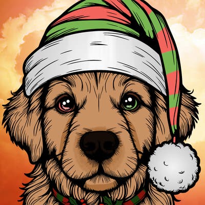 realistic dog with a christmas hat