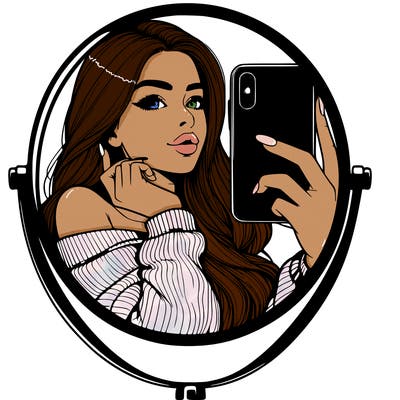 realistic girl taking mirror selfie beautiful
