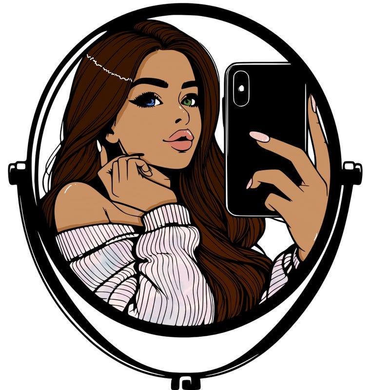 realistic girl taking mirror selfie beautiful