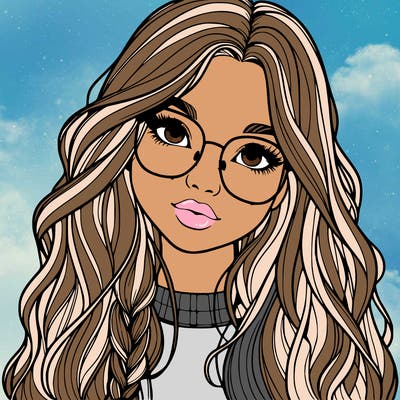 girl with long hair and freckles and glasses realistic