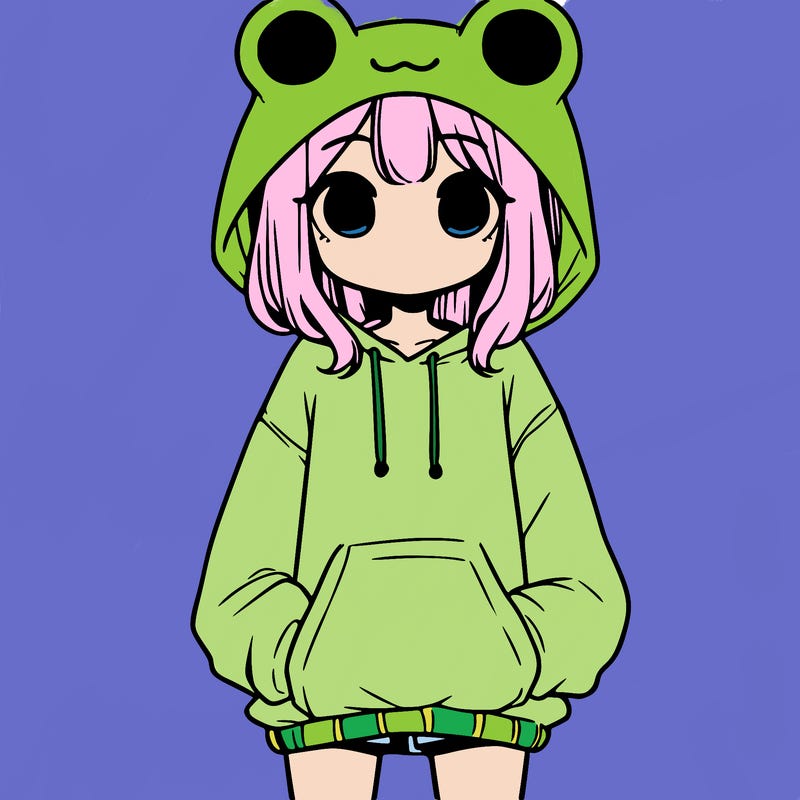 girl with baggy sweatshirt and frog hood