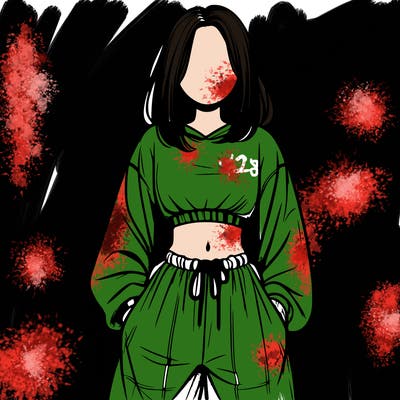 realistic girl faceless with baggy pants and a crop top