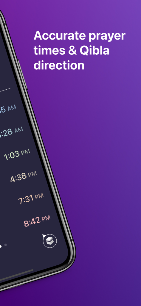 Guidance app interface showing daily Islamic prayer times and Qibla direction