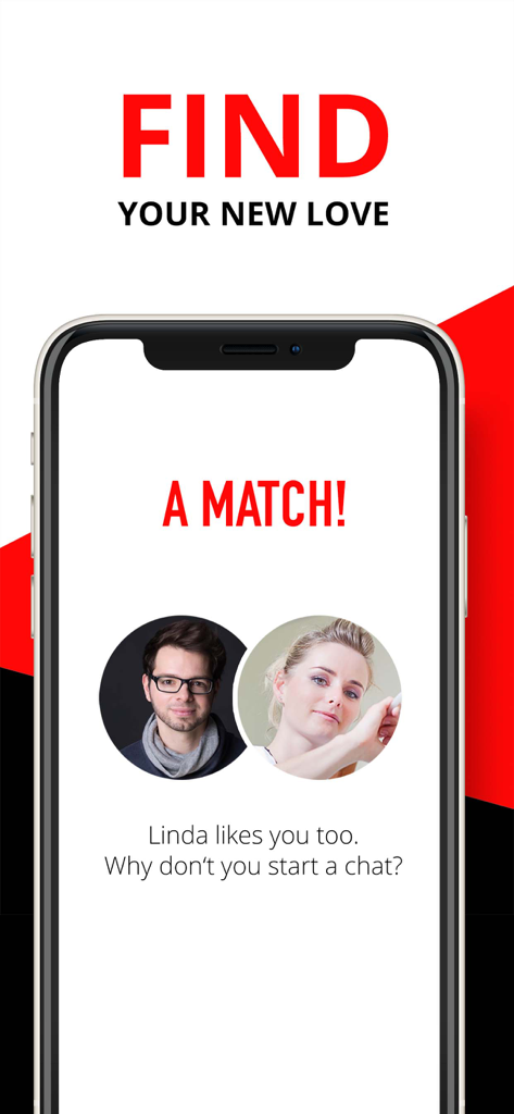 twoLove - Dating App - Interface of the twoLove dating app showing a successful match notification between two users