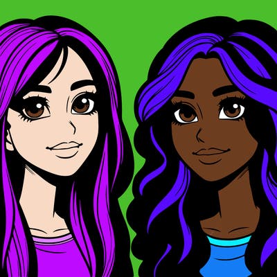 realistic two freinds girls both with blonde hair and brown eyes both hve noses one with straight hair and on with wavy hair realistic