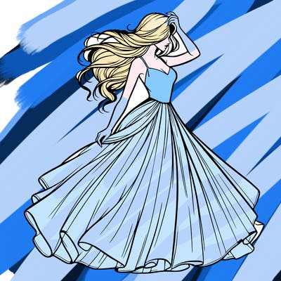 realistic woman with dress flowing in the wind