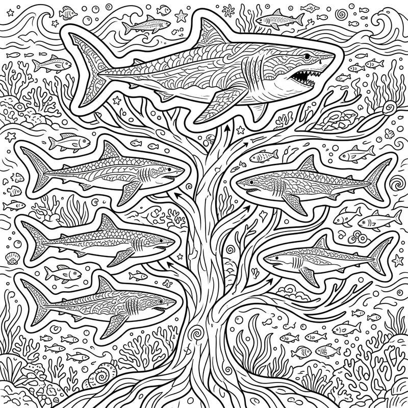 Uncover the fascinating journey of sharks from ancient times to the mighty Megalodon with this engaging coloring page. Designed for kids, it offers a fun and educational way to explore the wonders of marine evolution.