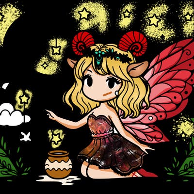 aries fairy with moon and stars